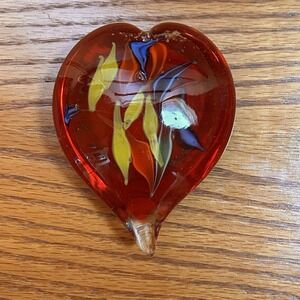 Valentines Day VTG SEGUSO VIRO Murano Art Glass Heart Red Gold Fleck Paperweight